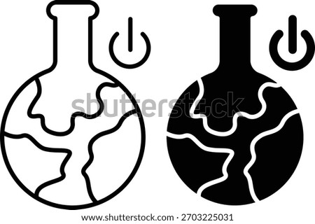 Round Bottom Flask With Earth Globe And Power Button Vector Silhouette and Pictogram..eps