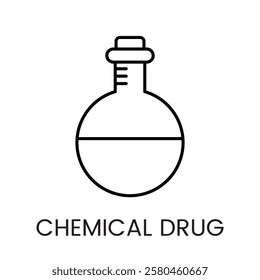 A round bottom flask icon in vector, with measurement lines, symbolizing laboratory equipment, with an editable stroke.