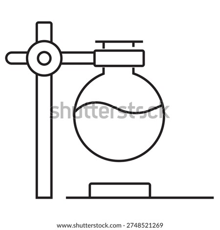Round Bottom Flask on Stand Icon, Laboratory Flask on Stand, Chemistry Lab Glassware Illustration, Scientific Reaction Vessael Graphic, Experimental Flask Setup Design, Lab Apparatus Artwork, vector