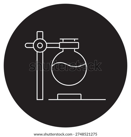 Round Bottom Flask on Stand Icon, Laboratory Flask on Stand, Chemistry Lab Glassware Illustration, Scientific Reaction Vessael Graphic, Experimental Flask Setup Design, Lab Apparatus Artwork, vector