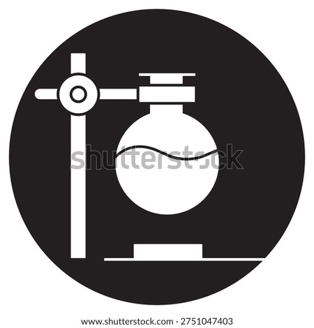 Round Bottom Flask on Stand Icon, Laboratory Flask on Stand, Chemistry Lab Glassware Illustration, Scientific Reaction Vessael Graphic, Experimental Flask Setup Design, Lab Apparatus Artwork, vector
