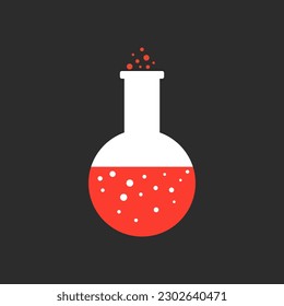 Round bottom flask with red liquid on it.