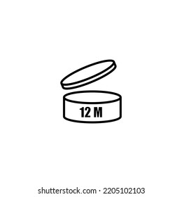 Round box and 12 months usable lettering. Packing. Box.
