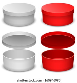 Round Box Vector Template Isolated On White Background In White And Red Variant.