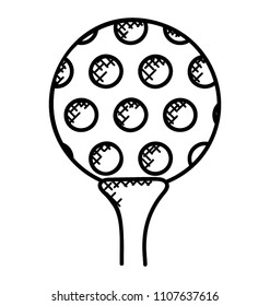 
A round boxed ball on a stick represents the golf ball. 
