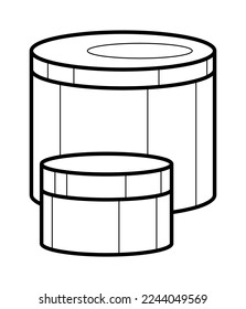 Round boxes. Black and white vector illustration.