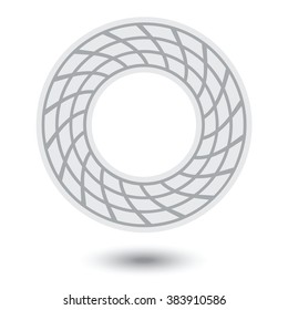Round braided mesh frame, isolated on white background, grey color, vector design