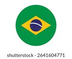 Round Brazil Flag Icon – Brazil Flag Circular Vector Badge with Standard Colors and National Symbol. Circle Flag Icon of Brazil, Button Badge Icon.
