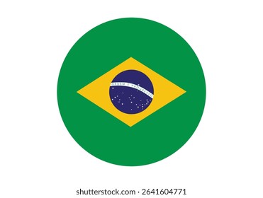 Round Brazil Flag Icon – Brazil Flag Circular Vector Badge with Standard Colors and National Symbol. Circle Flag Icon of Brazil, Button Badge Icon.
