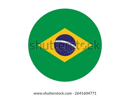 Round Brazil Flag Icon – Brazil Flag Circular Vector Badge with Standard Colors and National Symbol. Circle Flag Icon of Brazil, Button Badge Icon.
