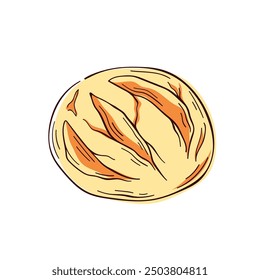 Round Bread logo in line art style. Flat Design for bakery menu. Vector illustration isolated on a white background.