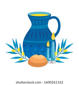 round bread with with olive branches and icons vector illustration design