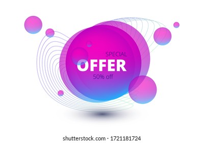 icono brillante redondo en forma de burbuja de jabón y líneas de cuadrícula delgadas en el fondo con la oferta especial de inscripción
