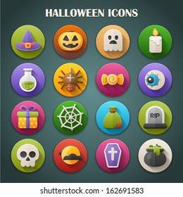 Round Bright Icons with Long Shadow: Halloween