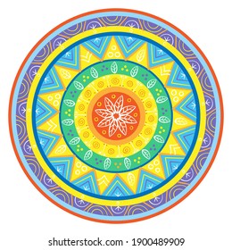 Round bright ornament. Oriental pattern. Sun symbol. Isolated on white background. Vector flat illustration.