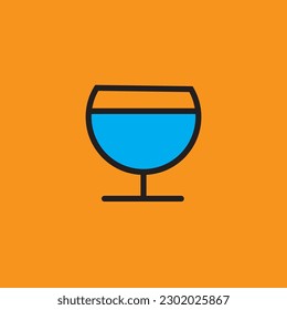 A round brimmed glass with a stem, containing a brown liquid, representing a brandy glass icon design.