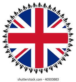 Round British Flag With Circle Of Families Illustration