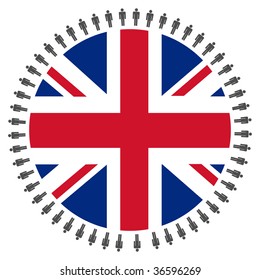 Round British Flag With Circle Of People Illustration