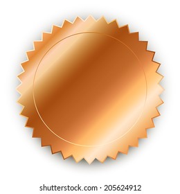 Round bronze medal with shadow. Vector design element.
