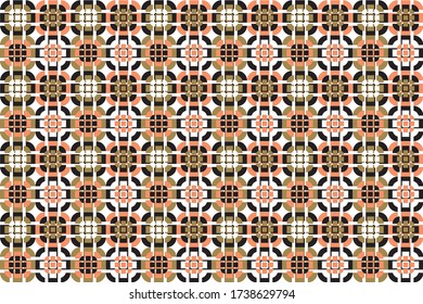 Round brown and black box shapes made from blocks in a repeating pattern against a white background