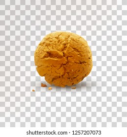 Round Brown Cookie With Crumbs Isolated On Transparent Background. Realistic Vector Illustration