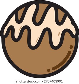 Una galleta marrón redonda con una llovizna de hielo beige claro ondulado y un gráfico de Vector de contorno negro grueso.