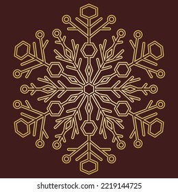 Round brown and golden vector snowflake. Abstract winter ornament. Pattern with snowflake