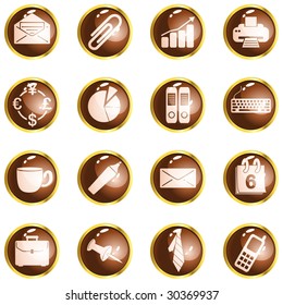 Round brown High-gloss office buttons (vector); a JPG version is also available
