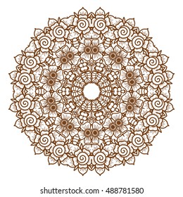 Round brown mandala design. Creative vector illustration