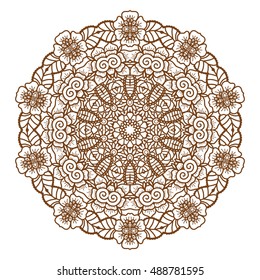 Round brown mandala design. Creative vector illustration