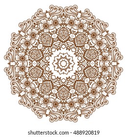Round brown mandala design. Creative vector illustration