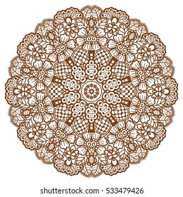 Round brown mandala design. Creative vector illustration.