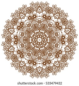 Round brown mandala design. Creative vector illustration.