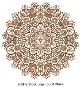 Round brown mandala design. Creative vector illustration.