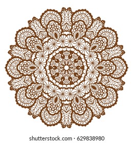 Round brown mandala design. Creative vector illustration