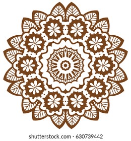Round brown mandala design. Creative vector illustration