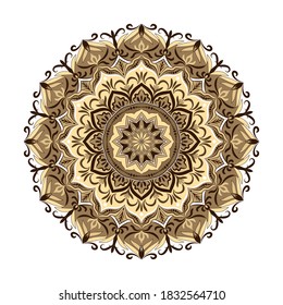 Round brown mandala design. Round Flower. Vector mandala.