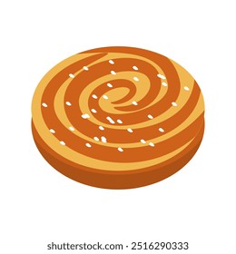 Round brown pastry swirl with white sprinkles suitable for bakery, dessert, confectionery, sweet treats, pastries, food blogging, and recipe content creation