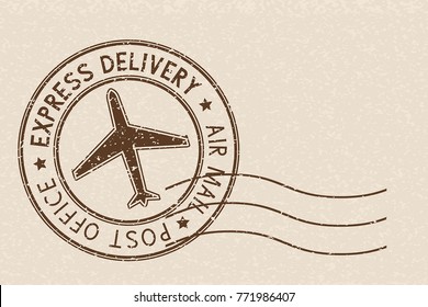 Round brown postmark on beige background. Vector illustration