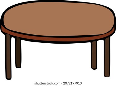 Round brown table on four legs , doodle, vector element