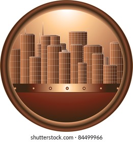 The round brown urban sign in frame