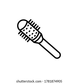 Round brush for hair styling vector icon in linear style. Black outline isolated on a white background. Professional hairdressing tools.