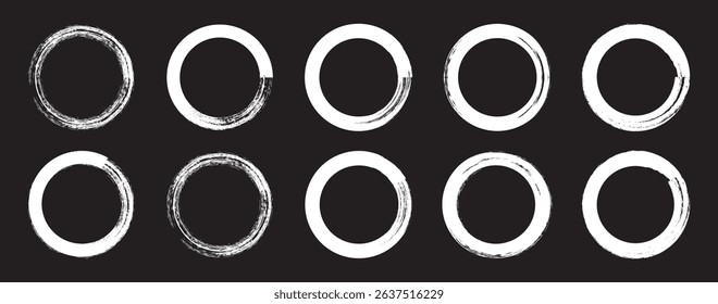 Round brush paint strokes. Set of circle, grunge, black paint, ink, dirty brush strokes. Creative elements for your design. Vector illustration. ink brush style 