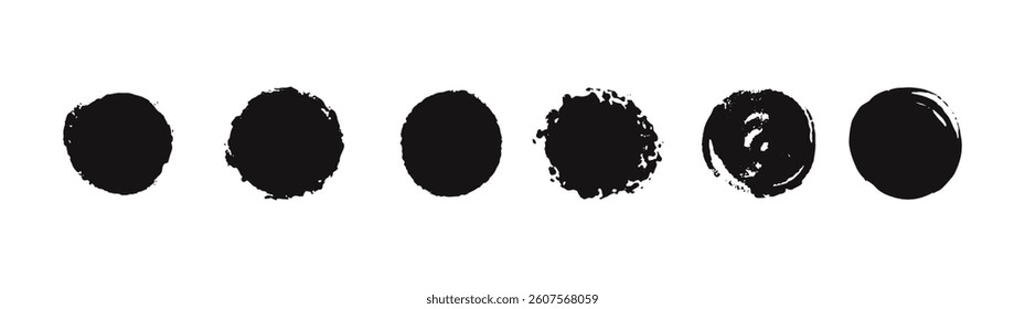 Round brush paint texture stroke shape set vector illustration isolated on white background.
