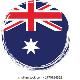 round brush painted banner with Australia flag on white background
