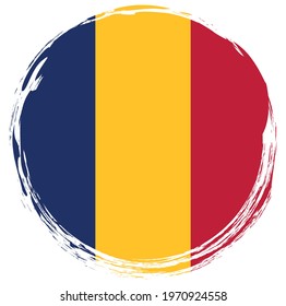 round brush painted banner with Chad flag on white background