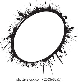 pancarta de círculo de estampado de tinta pintada de pincel redondo sobre fondo blanco