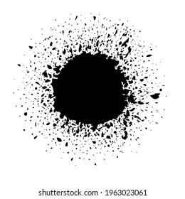 Round brush stroke. Circle spray texture. Frame paint rough. Grunge effect. Abstract black border isolated on white background. Hand drawn sketch ink boarder. Splatter particle. Vector illustration