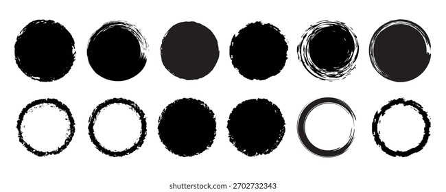 Conjunto de trazo de pincel redondo de marco de puntos negros grunge para tinta 