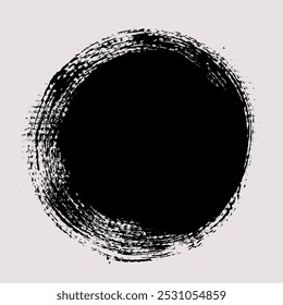 Round brush stroke vector. Painted circle banner background. Abstract textured text box. Grunge design illustration